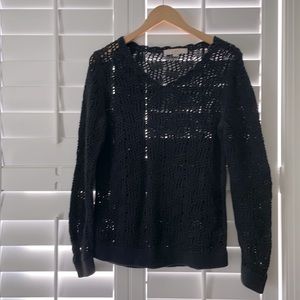 Loft | v-neck crochet pattern midnight navy sweater | L